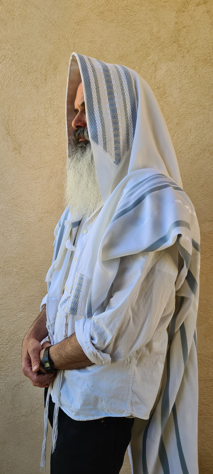 Handmade Wool/Cotton Tallit - Light Blue
