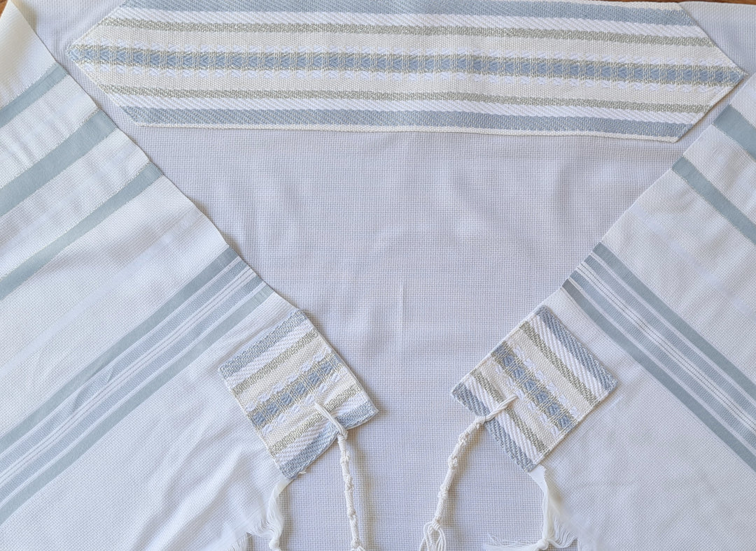 Handmade Wool/Cotton Tallit - Light Blue