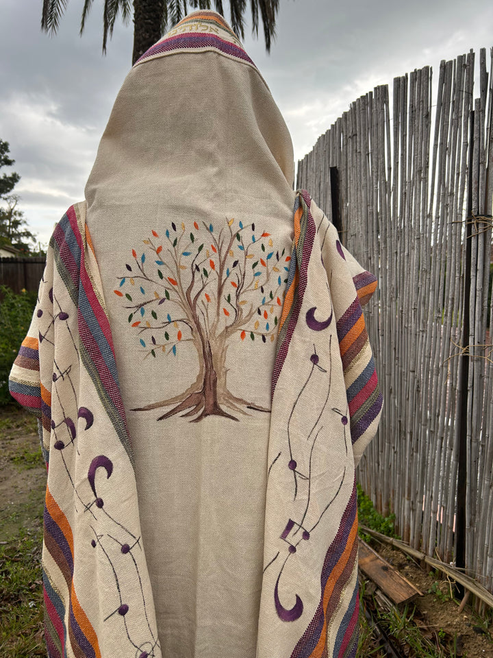 Handmade Tallit - Tree of Life Art with Nusical Notes