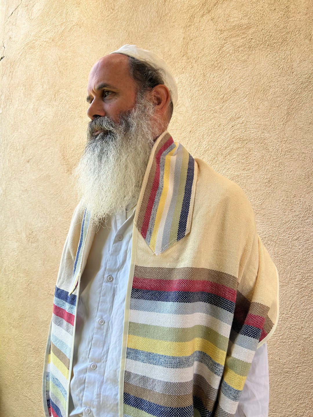 Blue Yellow and Red - Handmade Cotton Tallit Ready to Ship