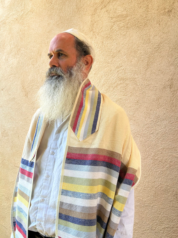 Blue Yellow and Red - Handmade Cotton Tallit Ready to Ship