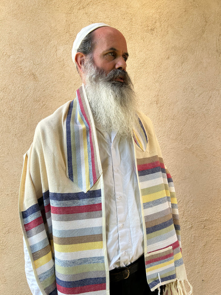 Blue Yellow and Red - Handmade Cotton Tallit Ready to Ship