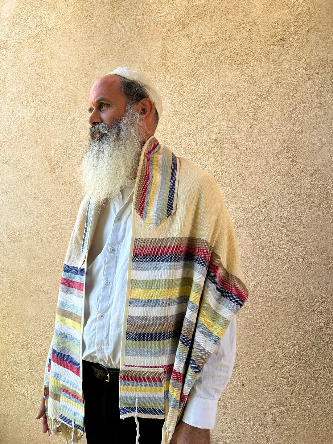 Blue Yellow and Red - Handmade Cotton Tallit Ready to Ship