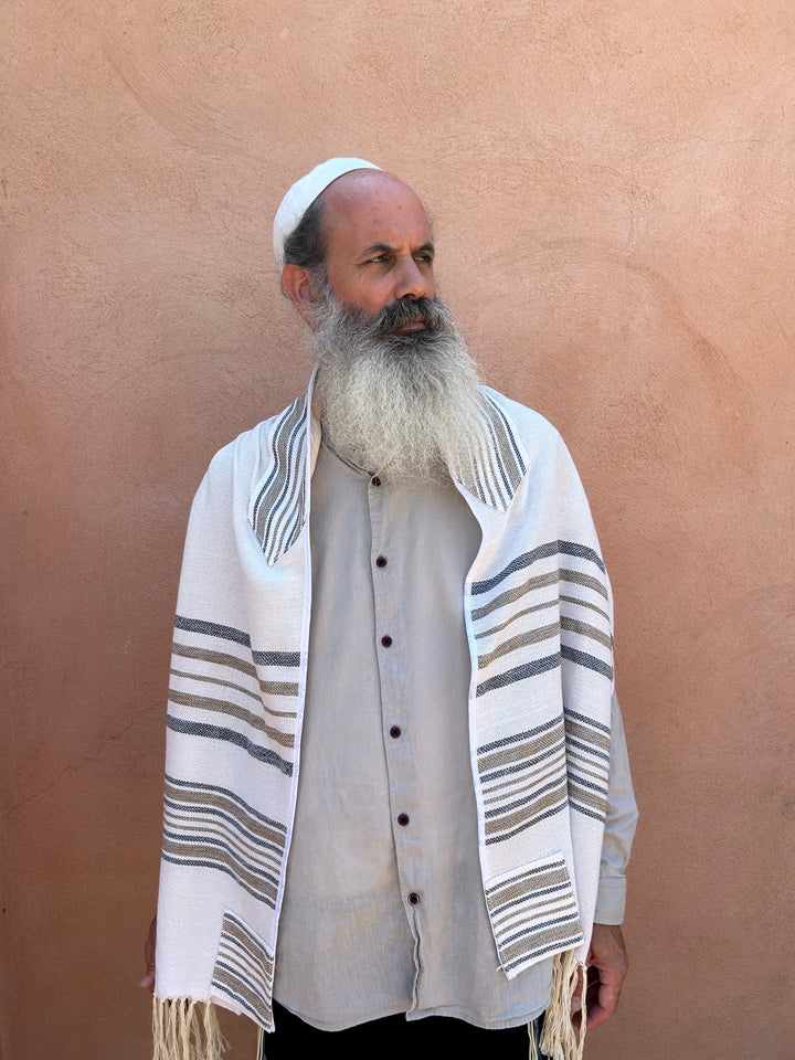 Blue and Brown - Handmade Cotton Tallit Ready to Ship