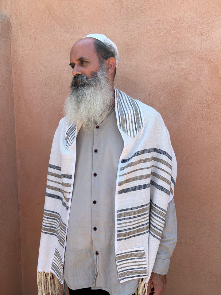 Blue and Brown - Handmade Cotton Tallit Ready to Ship