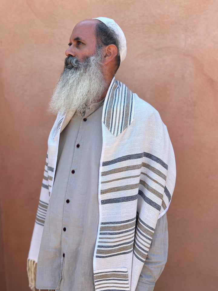 Blue and Brown - Handmade Cotton Tallit Ready to Ship