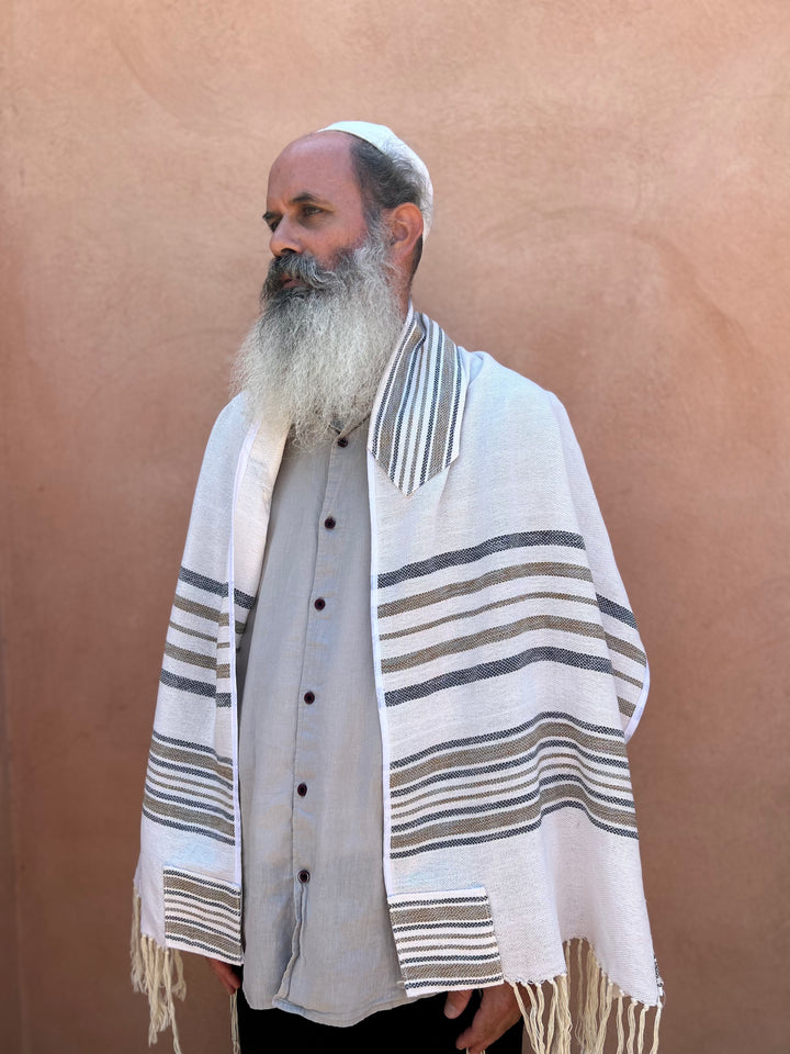 Blue and Brown - Handmade Cotton Tallit Ready to Ship