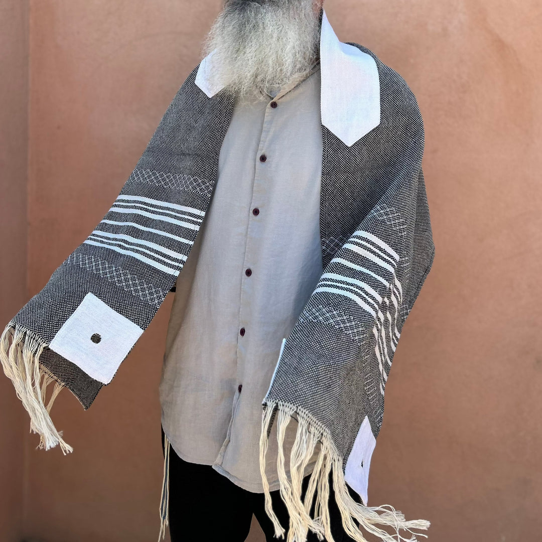 Black and Gray Handmade Cotton Tallit for Man