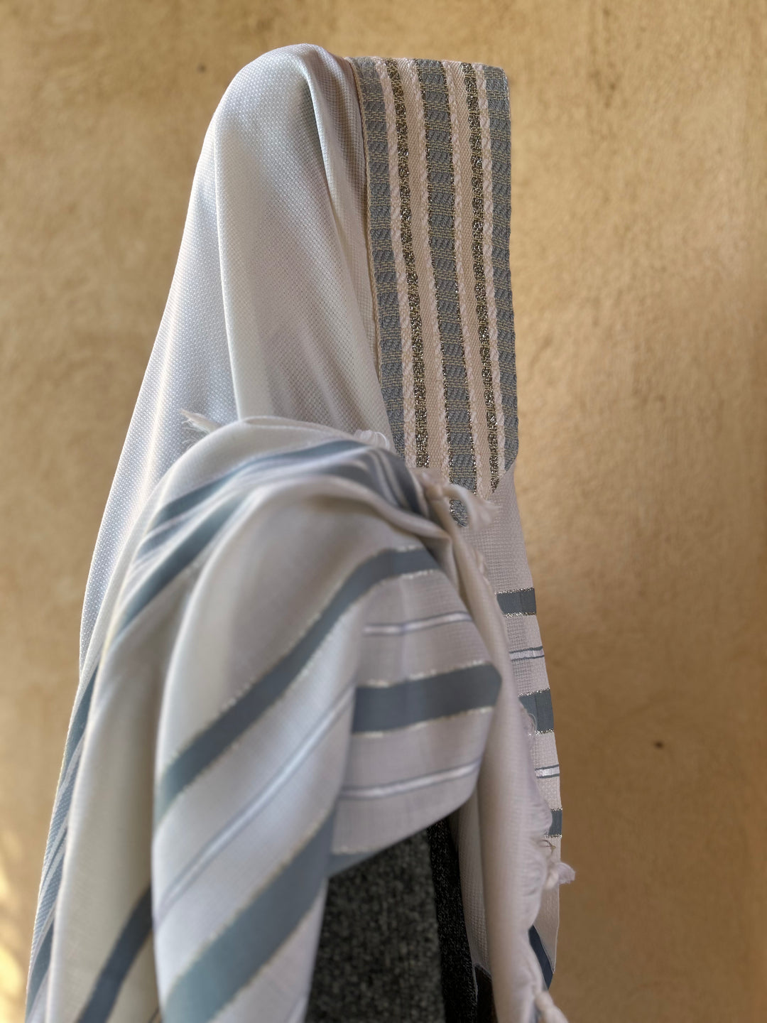 Handmade Wool/Cotton Tallit - Light Blue