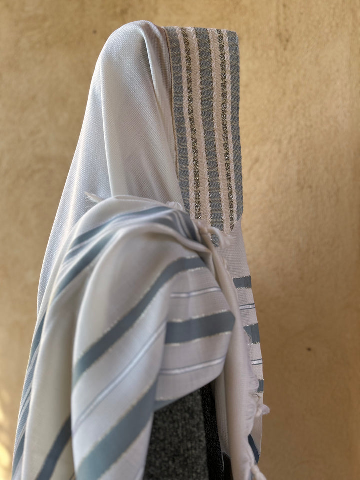 Handmade Wool/Cotton Tallit - Light Blue