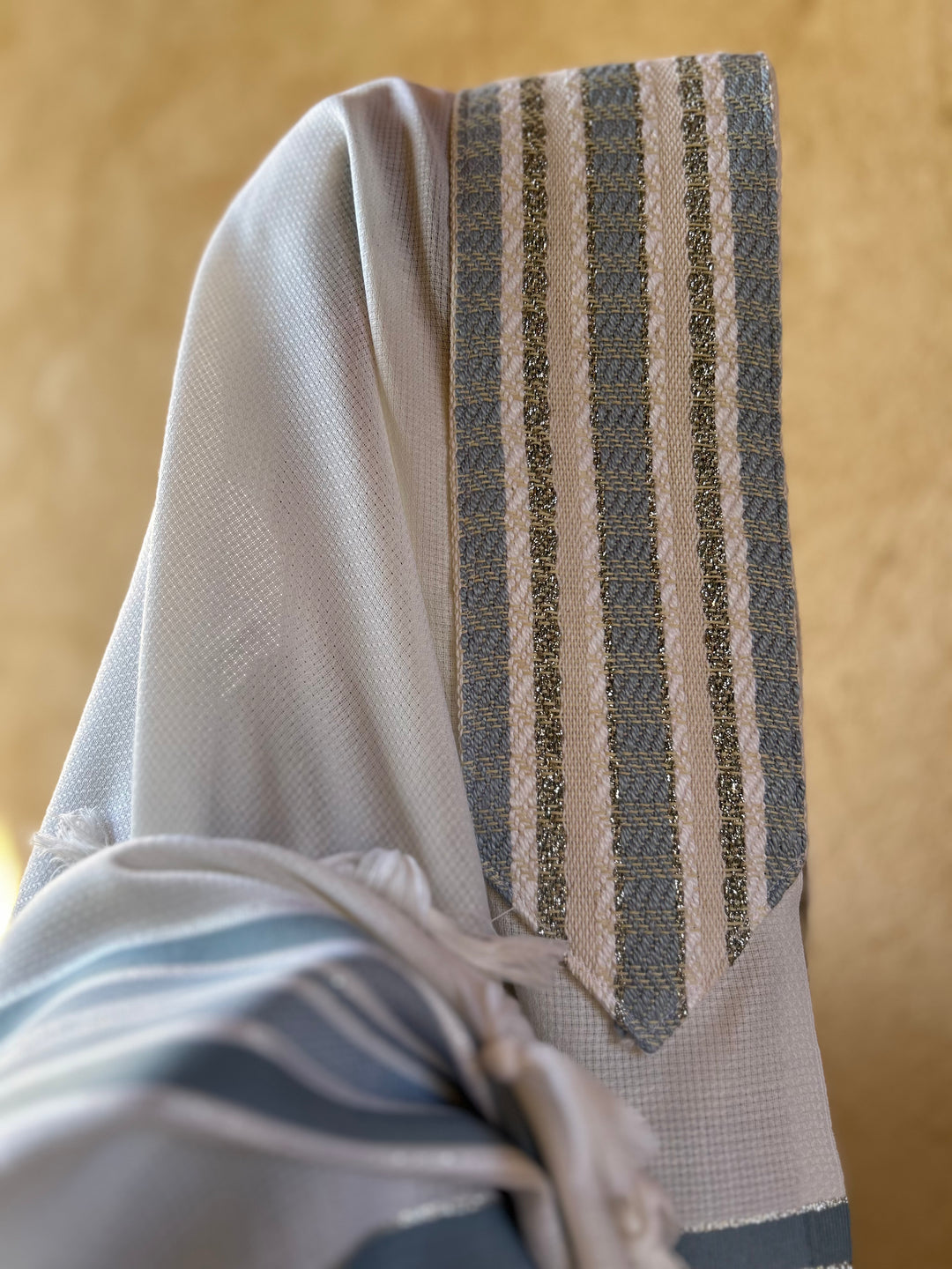 Handmade Wool/Cotton Tallit - Light Blue