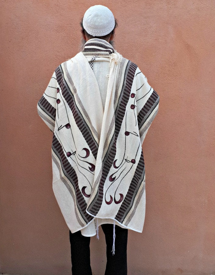 Jewish Gift, High Holidays, Jewish Prayer Shawl, Cotton Tallit, Wedding Tallit Set, Tallit For Man, White Prayer Shawl, Musical Note Tallis
