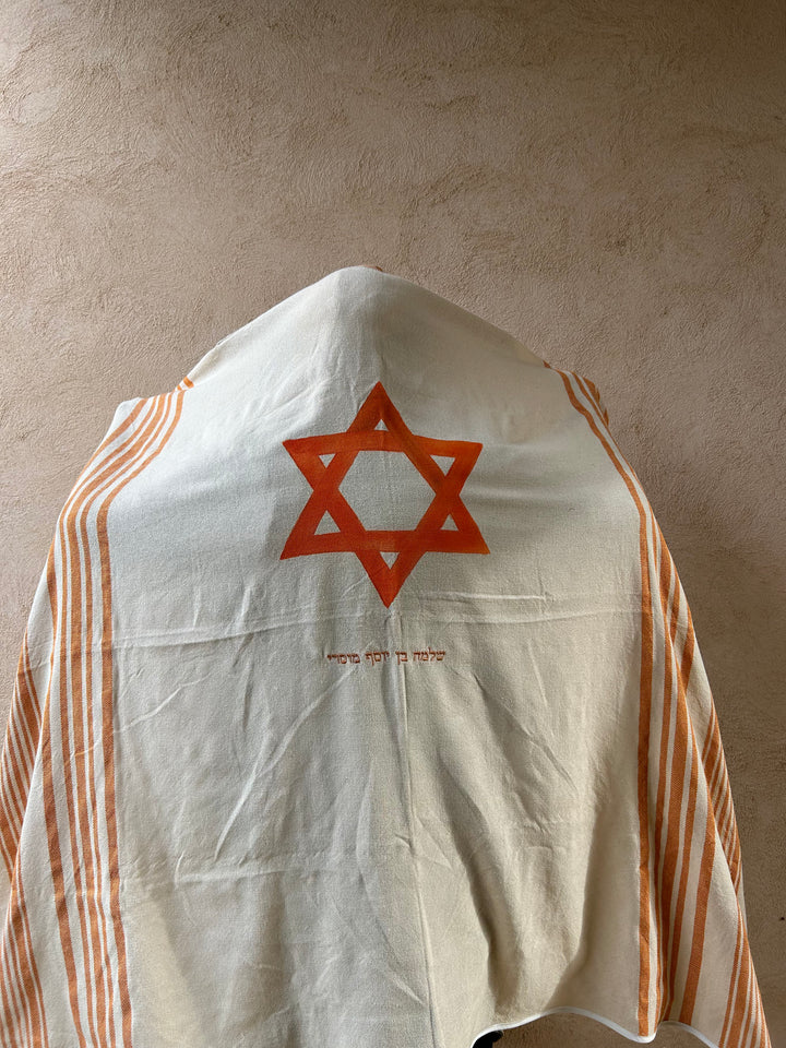 Handwoven Natural Cotton Tallit for Men, Natural Cotton Jewish Prayer Shawl, Magen David Tallit