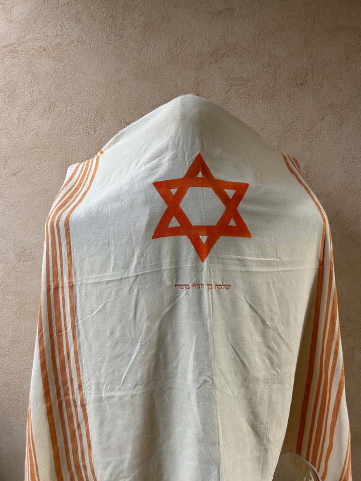 Handwoven Natural Cotton Tallit for Men, Natural Cotton Jewish Prayer Shawl, Magen David Tallit