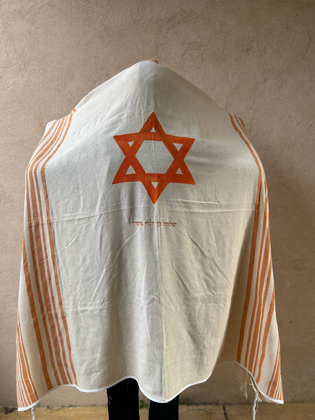 Handwoven Natural Cotton Tallit for Men, Natural Cotton Jewish Prayer Shawl, Magen David Tallit