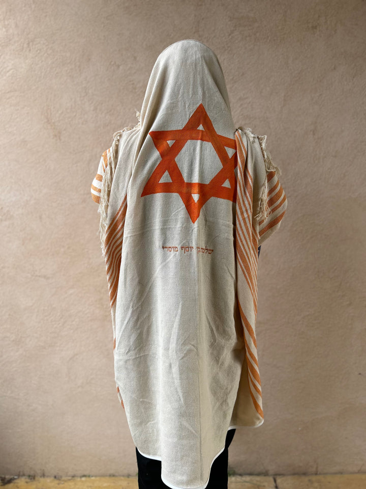 Handwoven Natural Cotton Tallit for Men, Natural Cotton Jewish Prayer Shawl, Magen David Tallit