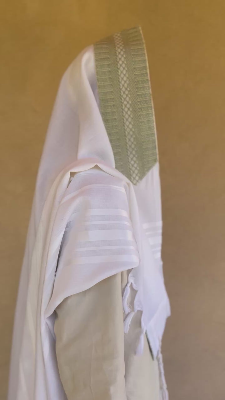 Wool Tallit with Handmade Crown - Asher