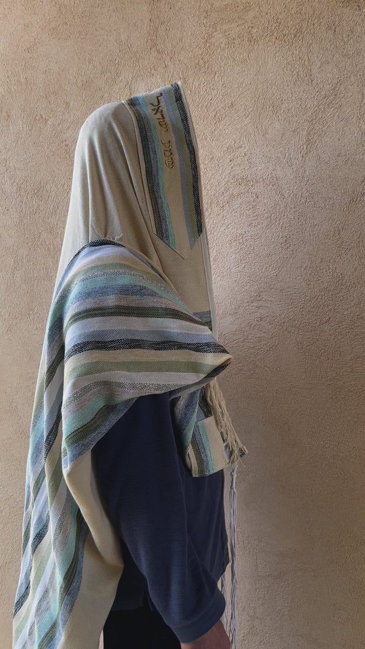 Gan Eden Blue Handmade Cotton Tallit Ready to Ship