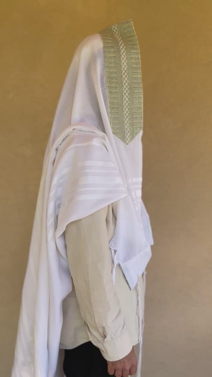 Wool Tallit with Handmade Crown - Asher