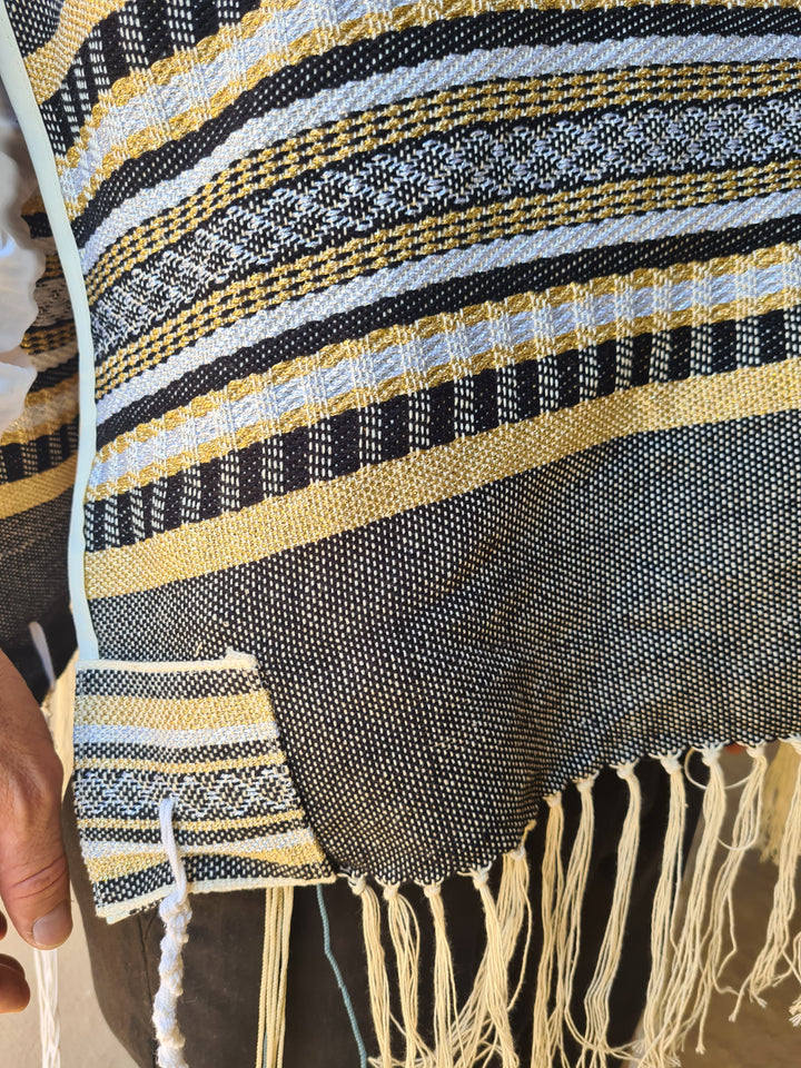 Handmade Tallit Katan - Black Gold and Silver
