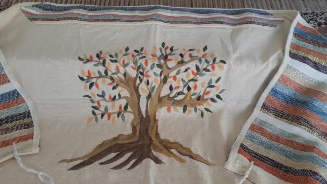 Custom Tallit, Tree of Life Art, Jewish Prayer Shawl, Jewish Gift Judaica, Woven Tallit White, Cotton Tallit Hebrew, Israeli Tallit Handmade