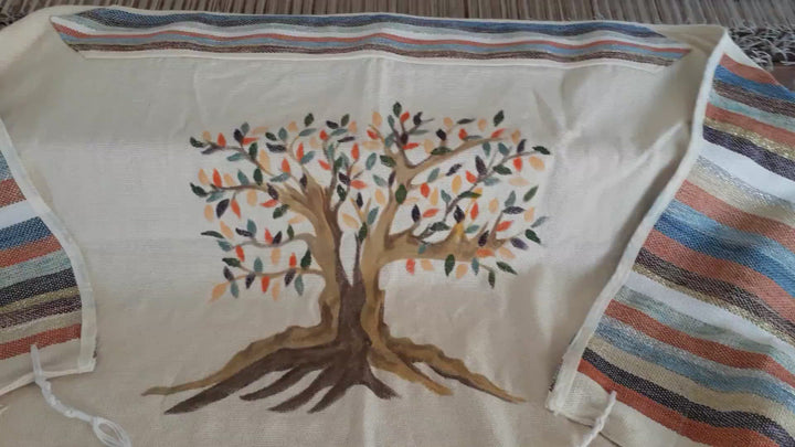 Custom Tallit, Tree of Life Art, Jewish Prayer Shawl, Jewish Gift Judaica, Woven Tallit White, Cotton Tallit Hebrew, Israeli Tallit Handmade