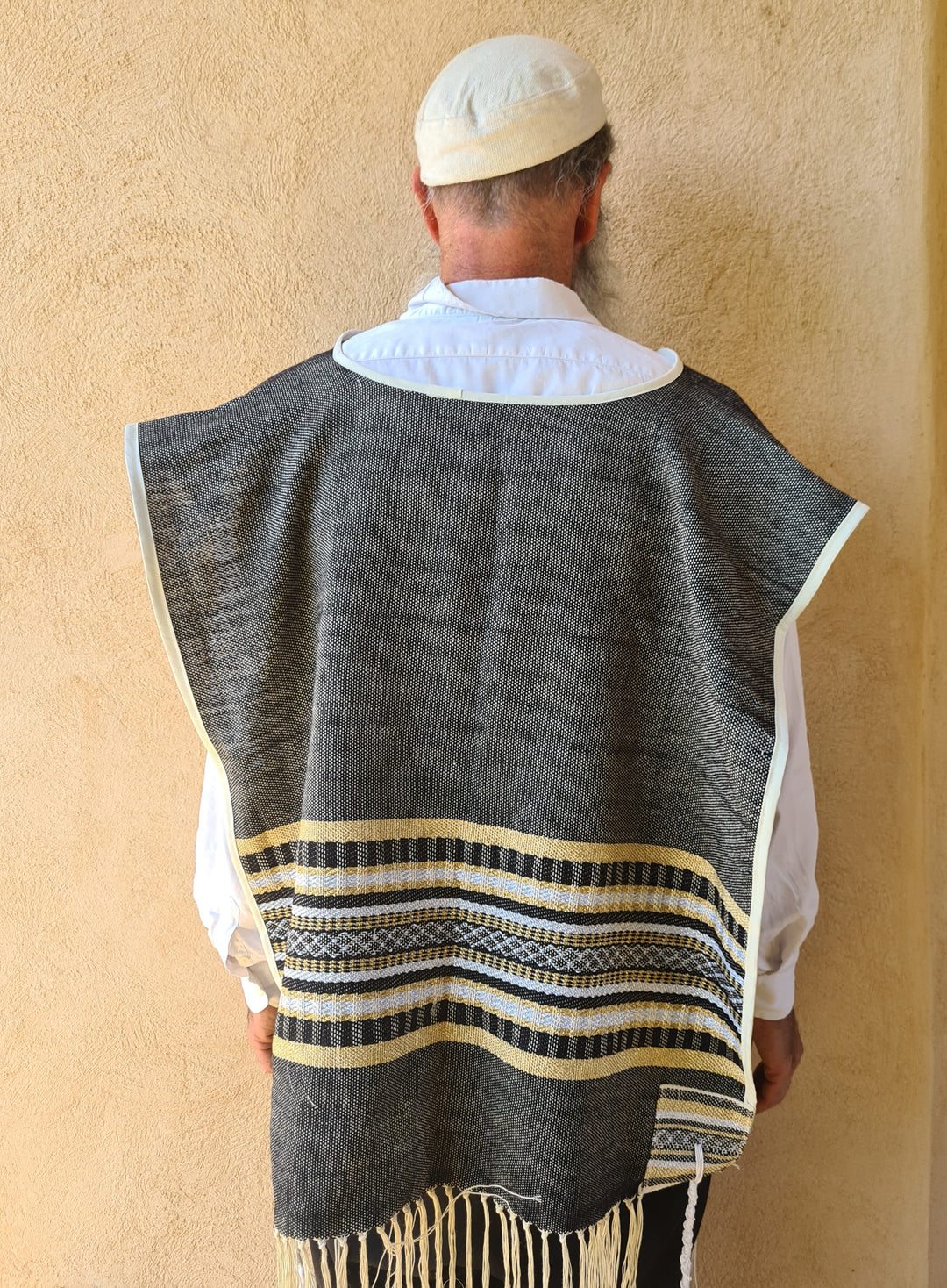 Handmade Tallit Katan - Black Gold and Silver