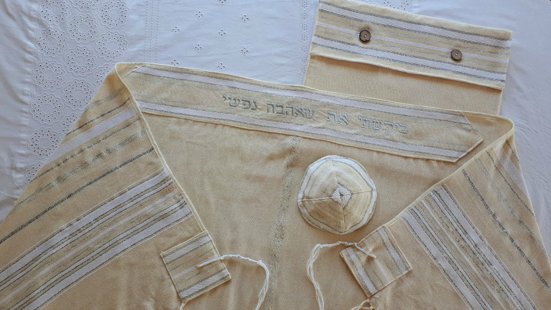 Bar Mitzvah Tallit Set, Jewish Gift, Bar Mitzvah, Jewish Prayer Shawl, Handwoven Tallit, Cotton Tallit, Tallit For Man, Israeli Art Judaica