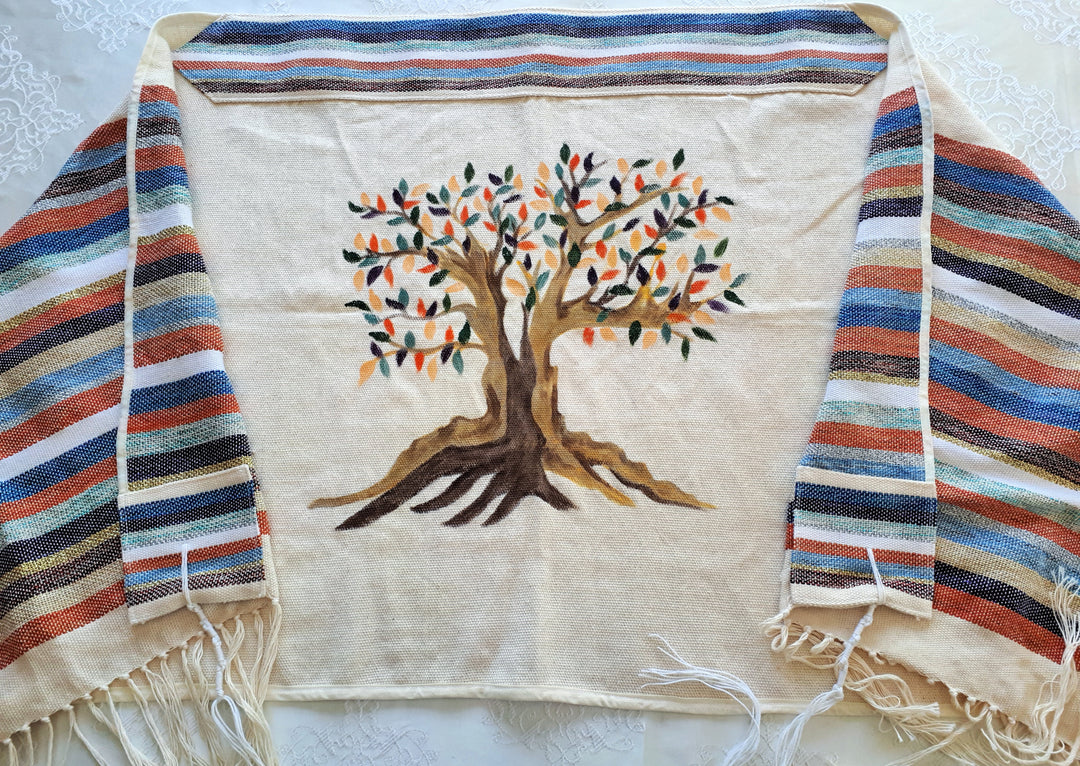 Custom Tallit, Tree of Life Art, Jewish Prayer Shawl, Jewish Gift Judaica, Woven Tallit White, Cotton Tallit Hebrew, Israeli Tallit Handmade